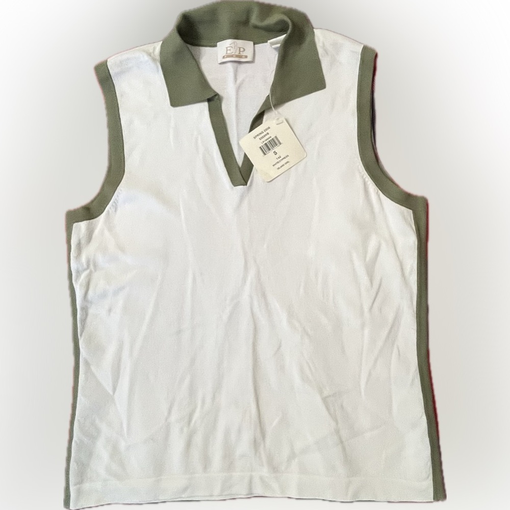 Size Small, Olive and White, Golf Top.